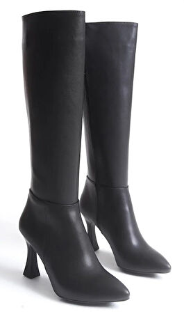 Feles Diz Altı Topuklu Sivri Burun Kadın Çizme