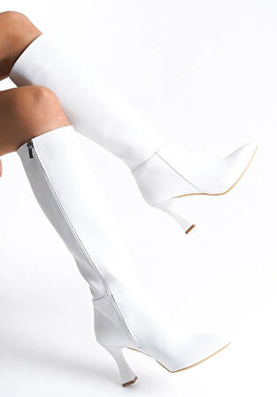 Feles Diz Altı Topuklu Sivri Burun Kadın Çizme