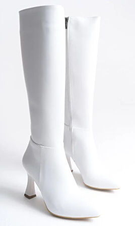 Feles Diz Altı Topuklu Sivri Burun Kadın Çizme