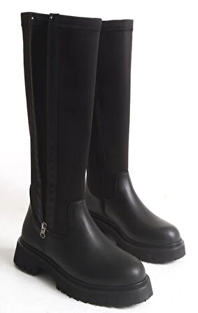 Feles Binici Düz Taban Streç Çift Fermuarlı  Kadın Çizme