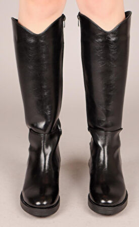 Feles Binici Düz Taban Rugan Fermuarlı Kadın Çizme