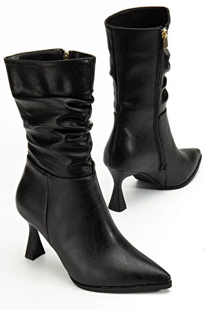 Feles Yandan Fermuarlı Büzgülü Kadın Çizme