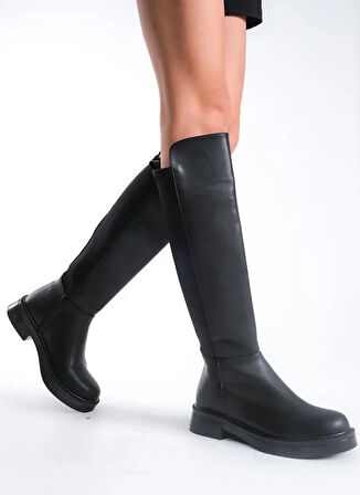 Seribo Binici Düz Taban Arkası Streç Fermuarlı Kadın Çizme