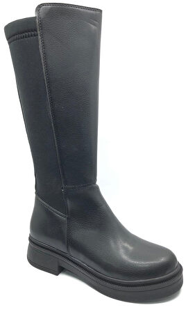 Seribo Binici Düz Taban Arkası Streç Fermuarlı Kadın Çizme