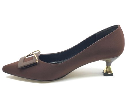 Feles Saten Kare Toka Detaylı Kısa Topuklu Stiletto Kadın Ayakkabı