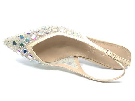 Feles Tül Taş Detaylı Arkası Açık Stiletto Topuklu Kadın Ayakkabı
