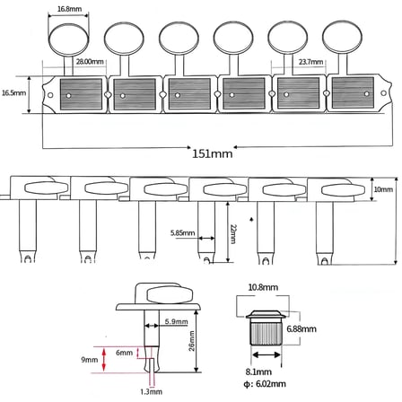 Kul Concept 6R Elektro Gitar Akort Burgusu Seti Altın Çinko Alaşım 6'lı
