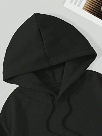 Kadın Basic Kapüşonlu Crop İçi Polarlı Oversize Sweatshirt