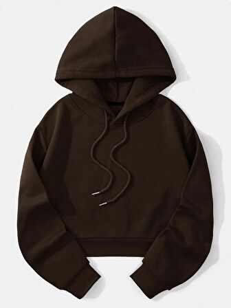 Kadın Basic Kapüşonlu Crop İçi Polarlı Oversize Sweatshirt