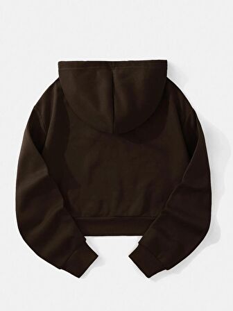 Kadın Basic Kapüşonlu Crop İçi Polarlı Oversize Sweatshirt