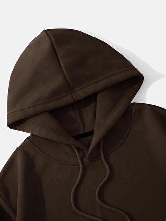 Kadın Basic Kapüşonlu Crop İçi Polarlı Oversize Sweatshirt