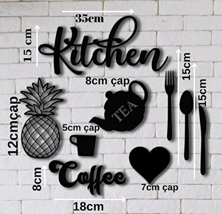 Dekoratif "Kitchen Coffee Tea" 9 Parça Ahşap Duvar Tablosu – Mutfak Temalı Set