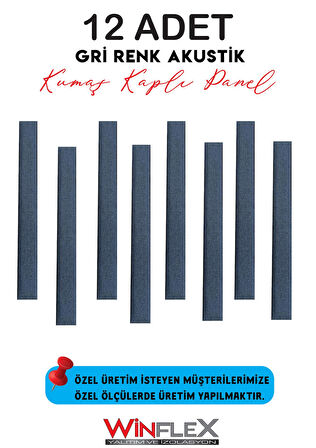 12 ADET DEKORATİF AKUSTİK KUMAŞ KAPLI PANEL-ANTRASİT GRİ(10x100CM)