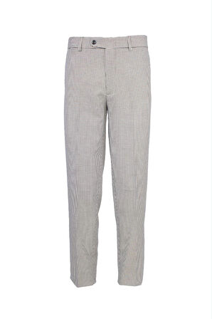 Erkek Klasik Desenli Pantolon GriBeyaz Kazayağı Flato Cepli İş