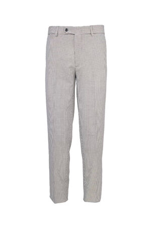 Erkek Klasik Desenli Pantolon GriBeyaz Kazayağı Flato Cepli İş