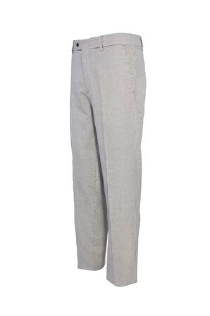 Erkek Klasik Desenli Pantolon GriBeyaz Kazayağı Flato Cepli İş
