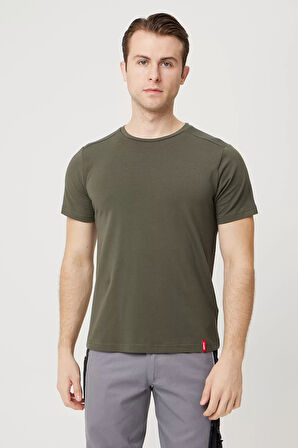 Armadillo Erkek Yazlık TShirt Kaki Pamuklu Allium Basic shirt Nefes Alabilir Rahat Kesim