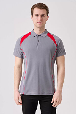 Polo Yaka Tişört GriKırmızı Detaylar İş Güvenliği Vancelya shirt Nefes Alabilir Şık Rahat Günlük