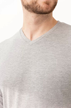 Erkek V Yaka Uzun Kollu Tişört 50 Pamuk Gaura shirt Pamuklu Nefes Alabilir Rahat Kesim Günlük