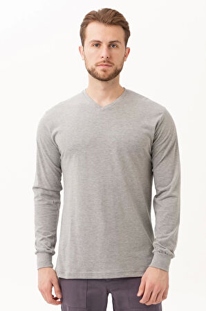 Erkek V Yaka Uzun Kollu Tişört 50 Pamuk Gaura shirt Pamuklu Nefes Alabilir Rahat Kesim Günlük