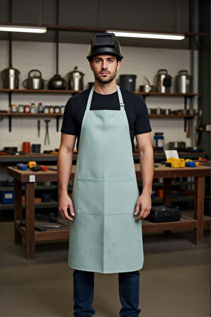 İş Güvenliği Deri Kaynakçı Önlüğü Isıya Dayanıklı Askılı Koruyucu