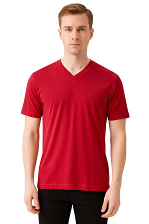 Safe@work V Yaka Kısa Kol Tshırt Bordo