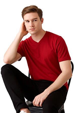 Safe@work V Yaka Kısa Kol Tshırt Bordo