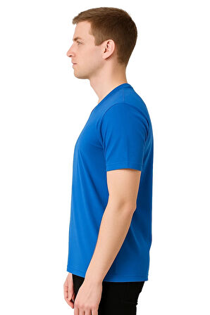 Erkek Sax Mavi V Yaka Kısa Kollu Pamuklu Hafif Nefes Alabilir Günlük Yazlık Tshirt