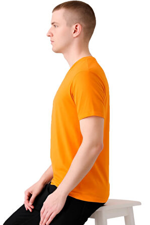Erkek Turuncu V Yaka Kısa Kollu Pamuklu Rahat Kesim Hafif Yazlık Günlük Tshirt