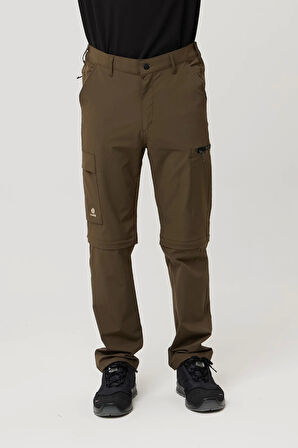 Erkek Düz Kaki Rüzgar Geçirmez Trekking Pantolonu Erciyes Outdoor Pantolon Dönüştürülebilir