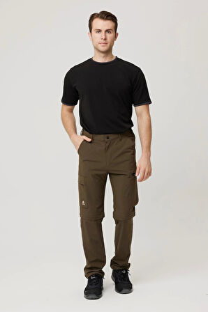 Erkek Düz Kaki Rüzgar Geçirmez Trekking Pantolonu Erciyes Outdoor Pantolon Dönüştürülebilir