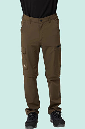 Erkek Düz Kaki Rüzgar Geçirmez Trekking Pantolonu Erciyes Outdoor Pantolon Dönüştürülebilir