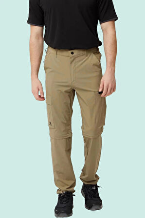 Erkek Düz Kaki Rüzgar Geçirmez Trekking Pantolonu Erciyes Outdoor Pantolon Dönüştürülebilir