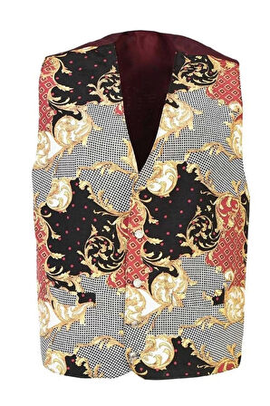 Barok Desenli Astarli Garson Yeleği Astarlı İki Cepli Şal Şık Fonksiyonel Hizmet Sektörü Kıyafeti