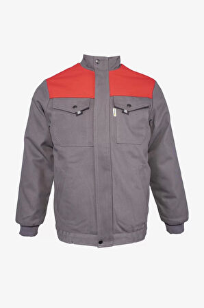 Kışlık İş Montu GriKırmızı Pamuklu Polar Astarlı Nigra Tasarım