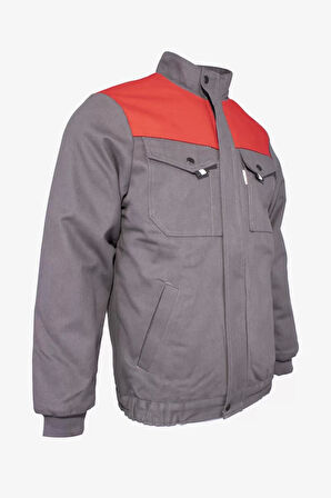 Kışlık İş Montu GriKırmızı Pamuklu Polar Astarlı Nigra Tasarım