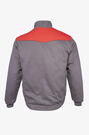 Kışlık İş Montu GriKırmızı Pamuklu Polar Astarlı Nigra Tasarım