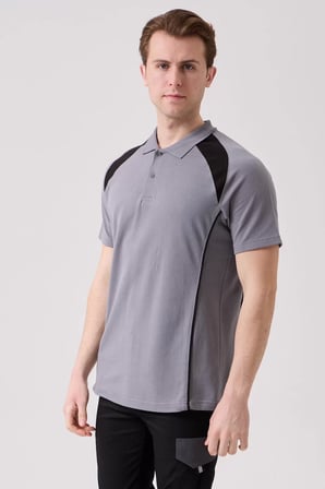 Polo Yaka Tişört GriKırmızı Detaylar İş Güvenliği Vancelya shirt Nefes Alabilir Şık Rahat Günlük