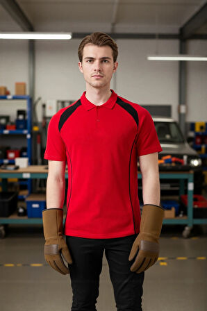 Polo Yaka Tişört GriKırmızı Detaylar İş Güvenliği Vancelya shirt Nefes Alabilir Şık Rahat Günlük