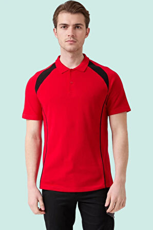 Polo Yaka Tişört GriKırmızı Detaylar İş Güvenliği Vancelya shirt Nefes Alabilir Şık Rahat Günlük