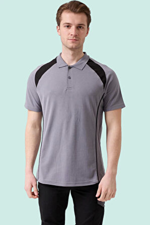 Polo Yaka Tişört GriKırmızı Detaylar İş Güvenliği Vancelya shirt Nefes Alabilir Şık Rahat Günlük