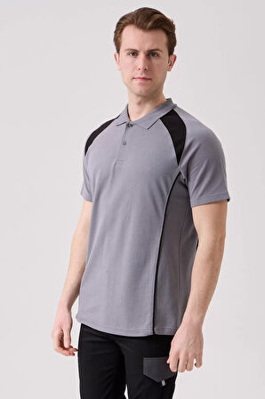 Polo Yaka Tişört GriKırmızı Detaylar İş Güvenliği Vancelya shirt Nefes Alabilir Şık Rahat Günlük