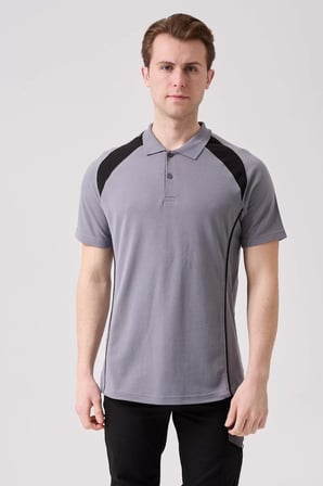 Polo Yaka Tişört GriKırmızı Detaylar İş Güvenliği Vancelya shirt Nefes Alabilir Şık Rahat Günlük
