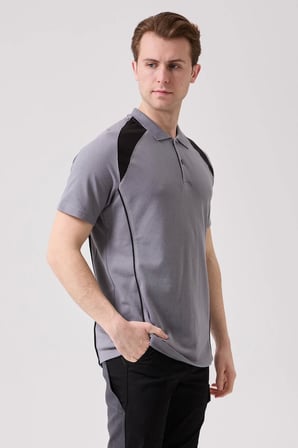 Polo Yaka Tişört GriKırmızı Detaylar İş Güvenliği Vancelya shirt Nefes Alabilir Şık Rahat Günlük
