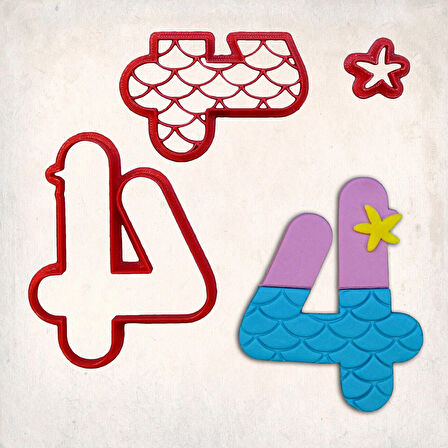 Deniz Kızı Rakam 4 Detaylı Kurabiye Kalıp Seti 3 Parça