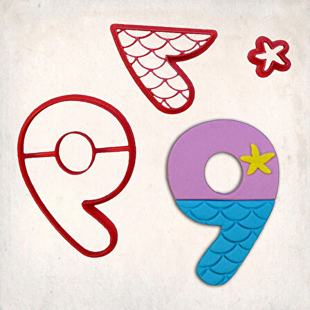 Deniz Kızı Rakam 9 Detaylı Kurabiye Kalıp Seti 3 Parça