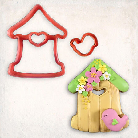 Kuşlu Kalp Ev Kurabiye Kalıp Set 2’li