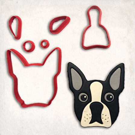 Boston Terrier Köpek Detay Kurabiye Kalıp Seti 6 Parça
