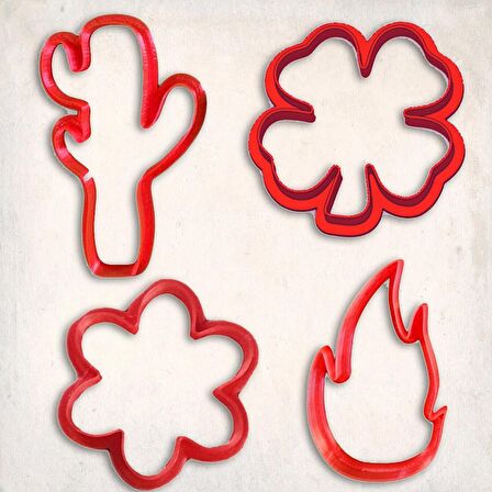 Çiçek Kurabiye Kalıp Set 4'lü- Kaktüs, Yonca, Çiçek, Yaprak