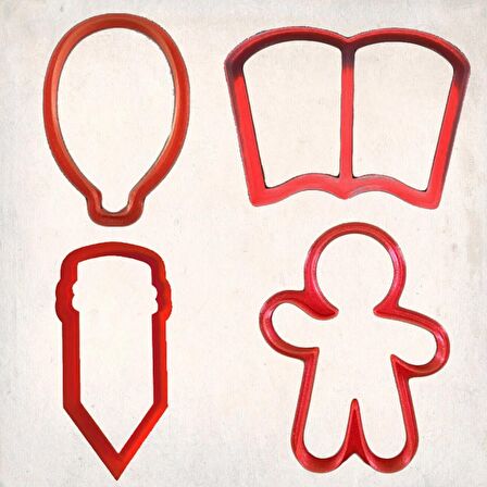 Okul Kurabiye Kalıp Set 4'lü- Kalem, Kitap, Çocuk, Balon